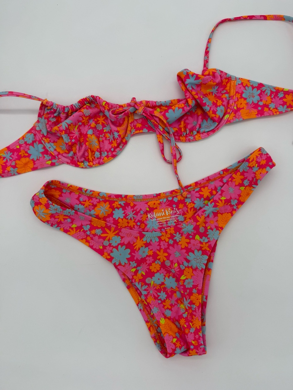 Kulani Kinis Pink Floral Two-Piece Bikini with Orange & Light Blue Accents